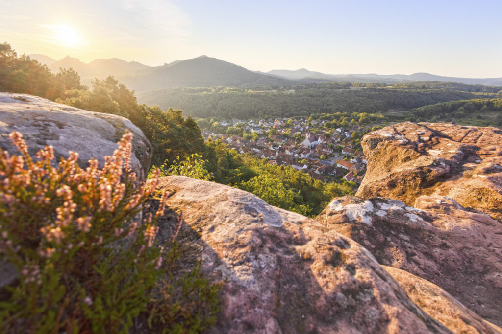 Die Stadt Annweiler als Luftaufnahme