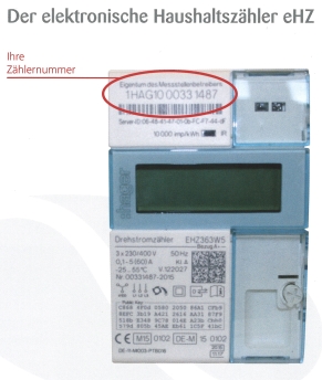 Stromzähler digital (Zählernummer) Ein digitaler Stromzähler mit Markierung der Zählernummer.